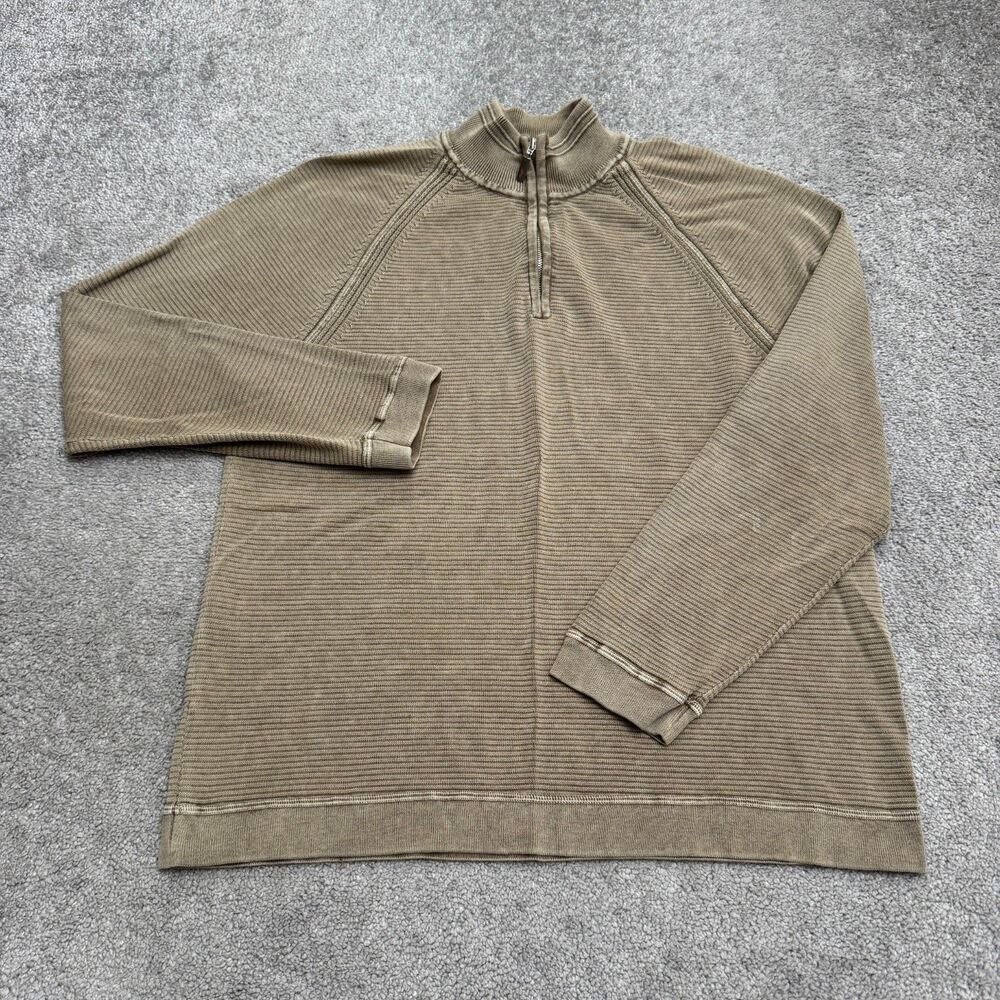 Tommy Bahama Relax 1/4 Zip Pullover Sweater Mens Medium Brown Ribbed Knit Cotton - Picture 1 of 15